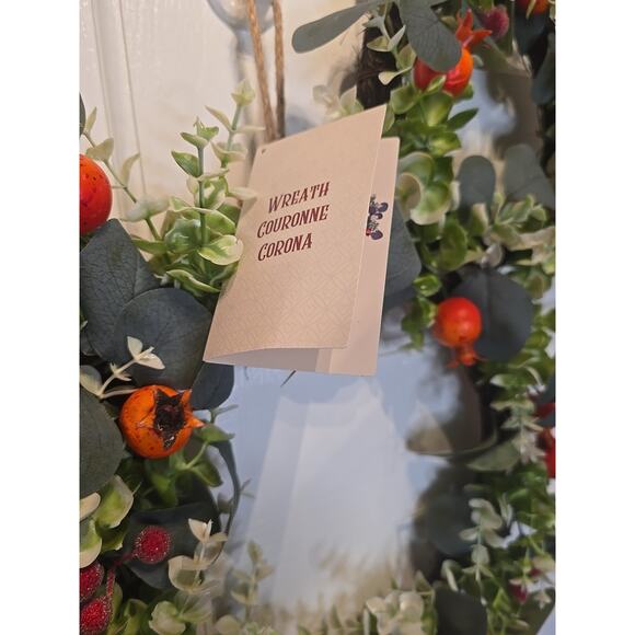 NWT Disney Parks Mickey Mouse Icon Christmas Holiday Wreath Floral Homestead - Picture 3 of 9